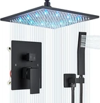 Matte Black 12" Ceiling Mount Led Rainfall Shower System With Valve Included New. Price: $236.99.