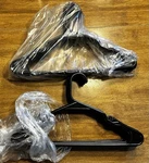 Lifemaster 30 Pcs. Black Plastic Clothes Hangers Set Durable, Shoulder Grooves Open. Price: $10.00.