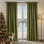 Nemia Moss Green Velvet Blackout Curtains 53"X63" - Thermal Insulated New. Price: $90.05.