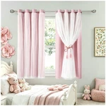 Sofjagetq Short Pink Blackout Curtains With Sheer Overlay - Grommet Privacy New. Price: $72.48.