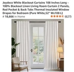 Joydeco White Blackout Curtains 108" Long Linen 2 Panel New. Price: $29.99.