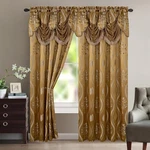 Elegant Jacquard Curtain Panel Set With Valance, 54"X84", Taupe - Of 2 New. Price: $40.99.