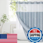 Craidlela No Hooks Boho Fog Blue Shower Curtain Set With Snap-in Liner, Farmhous New. Price: $52.05.