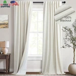 Linen Blend Blackout Curtains 84IN 2 Panels Thermal Insulated Ivory White New. Price: $51.98.