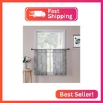 Tollpiz Floral Grey Sheer Tier Curtain Flower Print Vine Embroidery Kitchen Half New. Price: $14.20.
