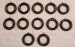 Set Of 12 Beveled Edge Wood Rings For Curtain Drapery Rod - Mahogany Finish Used. Price: $24.00.