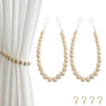 Boho Curtain Tiebacks Wood Bead Holdbacks 2 Pcs Farmhouse Drapes Hooks Set Decor New. Price: $9.99.