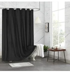 Seasonwood Striped Black Fabric Shower Curtain W/ Tassels 72"W X 72"L New. Price: $24.59.