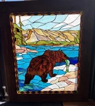 Meyda Tiffany Stained Glass Window Wood Frame! Bear With Fish Springfield Mo Used. Price: $395.00.