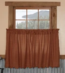 36" Lined Window Tier Set Burgundy Red & Tan Check Cotton Cafe Curtains 72" New. Price: $48.95.