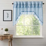 Farmhouse Swag Pair Blue Rod Pocket Ruffling Kitchen Window Curtains Vhc Brands New. Price: $43.95.