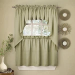 Sage Solid Opaque Ribcord Kitchen Curtains - Choice Of Tiers Valance Swag New. Price: $22.99.