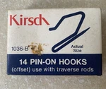 Vintage New Old Stock Kirsch 1036-B 14 Pin-on Hooks Offset Use Traverse Rods. Price: $12.00.