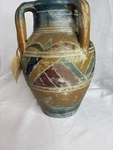 River Junction Pottery Painted Stoneware Vase Multicolor Geometric Handle. Price: $22.00.