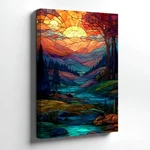 Wall Art Stained Glass Style Sunset Mountain River Landscape Floral Home Decor New. Price: $24.90.