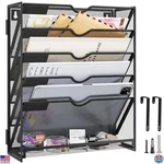 6-TIER Wall Mounted File Organizer, Black Mail & Document Holder, Desk Tray New. Price: $39.99.