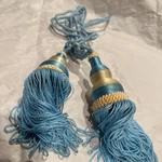 Vintage Unique Design Aqua Sky Blue Pair Of Curtain Tie Backs Wood Center Vguc Used. Price: $26.99.