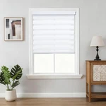 Joydeco No Drill Zebra Blinds For Windows White, 34" X 75" Open. Price: $29.99.