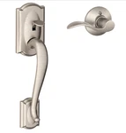 Schlage FE285 619 Acc Rh Camelot Front Entry Handleset, Satin Nickel Open. Price: $39.99.