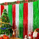 Pack 3.2X8.2FT Red Silver Green Christmas Foil Fringe Curtains Xmas Backdrop New. Price: $15.26.