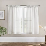 Shineland White Short Sheer Curtains 48 Inch Length For Bathroom Window, Rod Poc New. Price: $19.41.