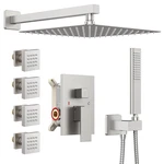 Iriber Brushed Nickel Square Rain Shower System 4 Pcs Body Jets 3 Function New. Price: $192.14.