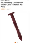 Ekena Millwork 3 Wineberry Lifetime Vinyl Shutter-lok's Fasteners (12-PACK) New. Price: $15.00.