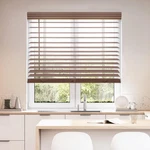 Dez Furnishings 29.25" 48" Cordless 2" Faux Wood Blind Dark Oak Open. Price: $18.00.
