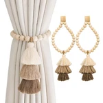 Bdhrkte 2PCS Wooden Bead Magnetic Curtain Tiebacks, Boho Tassel Coffee New. Price: $21.99.