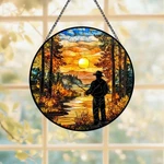 Fly Fishing Sunset Stained Glass Suncatcher, River Forest Window Decor New. Price: $31.53.