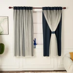 Inlinas Navy Blue Blackout & Sheer Overlay Curtains - Back Tab/rod Pocket New. Price: $66.32.