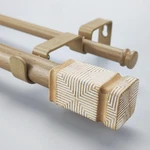 Rustic Boho Style Double Curtain Rod Set With Carved Square Finial, 72-144 Inch, New. Price: $94.99.