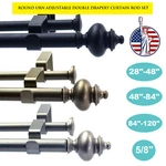 Round Urn Adjustable Double Drapery Curtain Rod Set 28"-48"/ 48"-84"/ 84"-120" New. Price: $26.99.