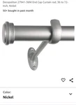 Decopolitan 27941-36NI End Cap Curtain Rod To 72-INCH Nickel Open. Price: $29.00.
