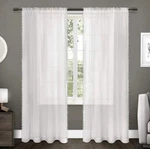 Exclusive Home White Pom Textured Sheer Rod Pocket Curtain Panel (2) Used. Price: $25.00.