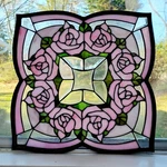 Meyda Tiffany Ring Of Roses Stained Glass Window Pane 20"X20" Pink Green Floral Used. Price: $425.00.