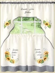 3PC. Embellished Curtains Set: 2 Tiers & Swag (58"X36") Sunflower Picnik, Achim New. Price: $26.99.