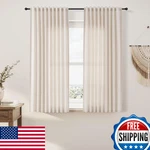 Nanspring Beige Linen Cafe Curtains 45" Length, 2 Panels, Back Tab Pocket New. Price: $48.34.