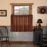 Heritage Farms Primitive Check Tier Set 36" Cafe' Curtains Burgundy Mustard Vhc New. Price: $35.95.