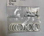 Ikea Syrlig 1" Curtain Ring Set (10-PACK W/ Hooks & Clips) White New Nip. Price: $11.99.