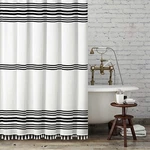 Black & White Striped Fabric Shower Curtain With Tassels, 72X84, Seasonwood Used. Price: $24.29.