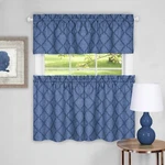 Colby 3-PIECE Printed Kitchen Curtain Set, Blue, Tiers 58"X24", Swag 58"X14" New. Price: $15.00.