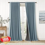 Nanspring 96" Blackout Linen Curtains 2 Panels Blue Back Tab Thermal New. Price: $80.99.