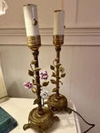 Vintage Candlestick Lamps Flowers Paris Apt Cottage Chic Hollywood Regency Used. Price: $74.00.