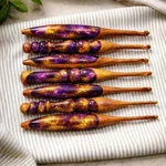 Galaxy Gold Purple Resin Crochet Hooks Set Of 7 Handmade Wooden New. Price: $155.35.