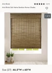 Arlo Blinds Dali Native Bamboo Cordless Roman Shades Brown 46.5X60IN Modern Open. Price: $78.00.