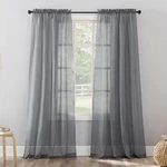 84"X51" Charcoal Rod Pocket Curtain Panel, Erica Crushed Sheer Voile, No. 918 New. Price: $14.99.
