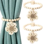 Fiwochic 2 Pcs Beaded Sunflower Magnetic Curtain Tiebacks Boho Wooden New. Price: $17.50.