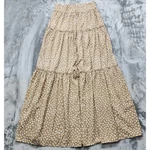 New Main Strip Skirt Women Tan White Pull On Tiered Maxi Drawstring Wood Beads. Price: $34.99.