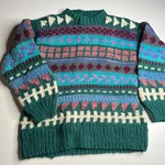 Oversized Lost River Company Hand Knit Wool Sweater Multicolor Geometric Pre-owned. Price: $42.75.